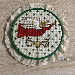 Handmade Christmas Holiday Angel Embroidered Cross Stitch Wall Art Ornament NWT